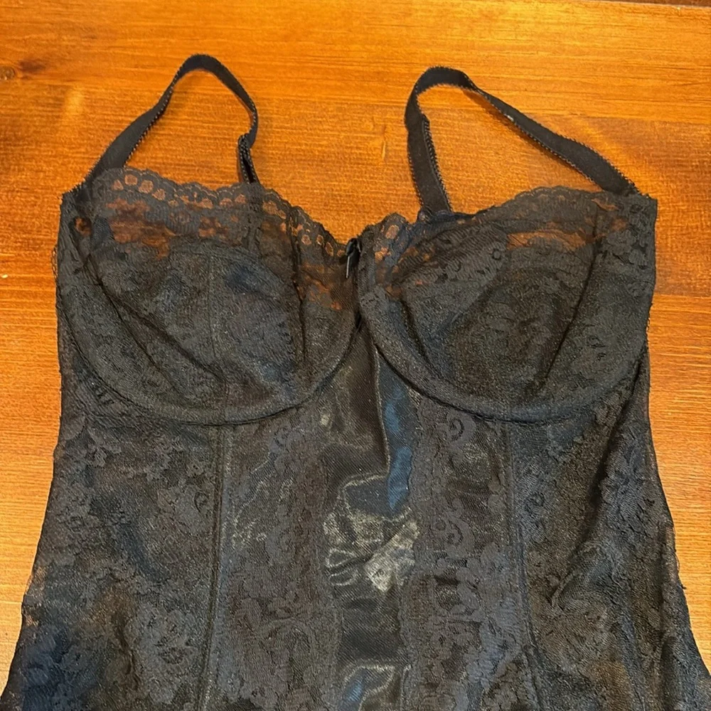 Vintage Gossard Black Lace Bustier Corset Top with garters 34D US … 34DD UK